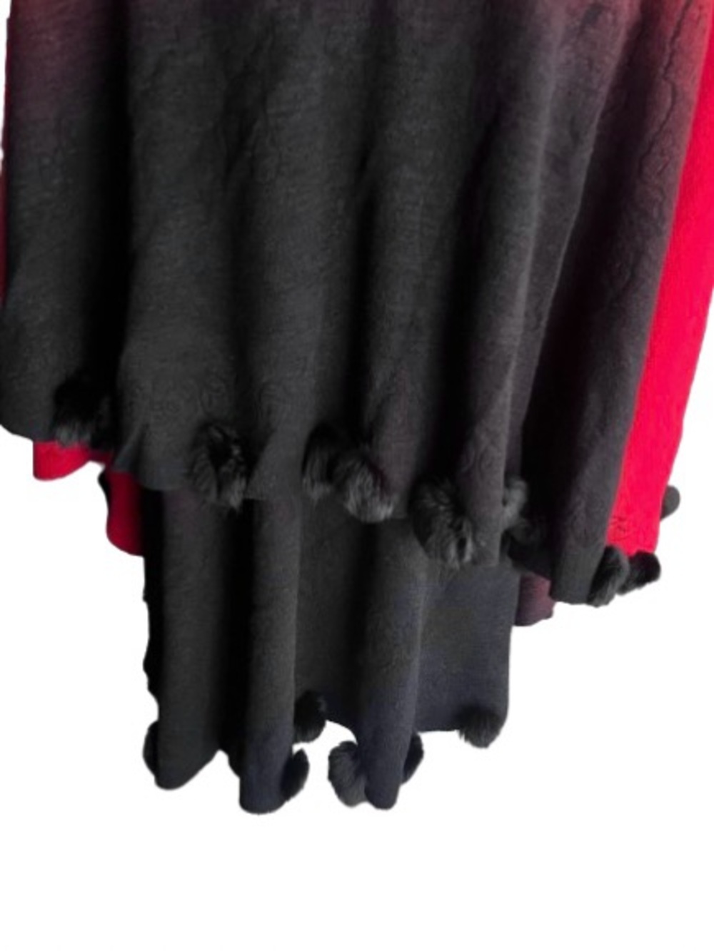 Ombre Layered circular Shawl Faux Fur Pom Pom Trim Red Black Floral Wrap Scarf - Picture 3 of 13